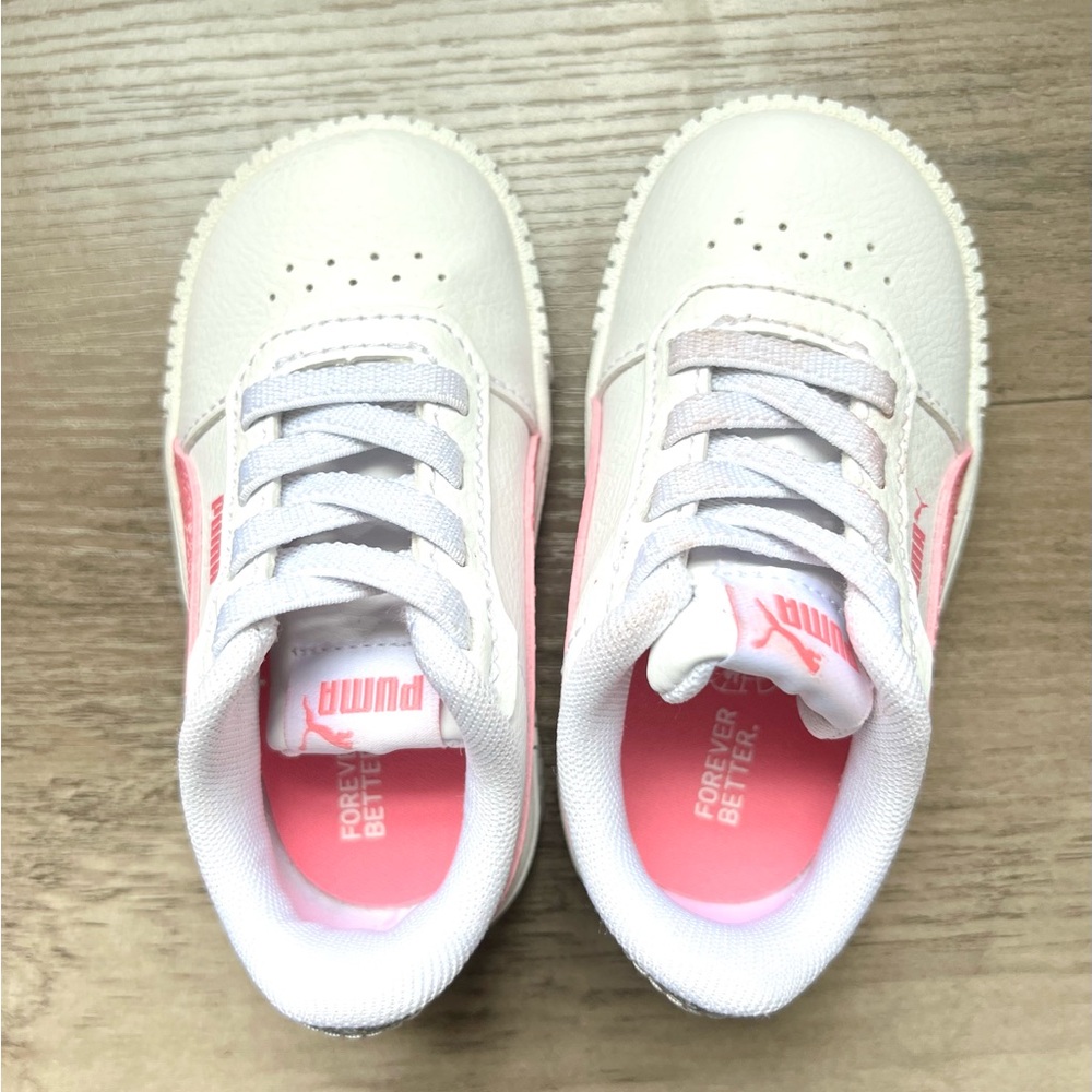 Puma White and Pink Low-Top Sneakers with Breathable Design